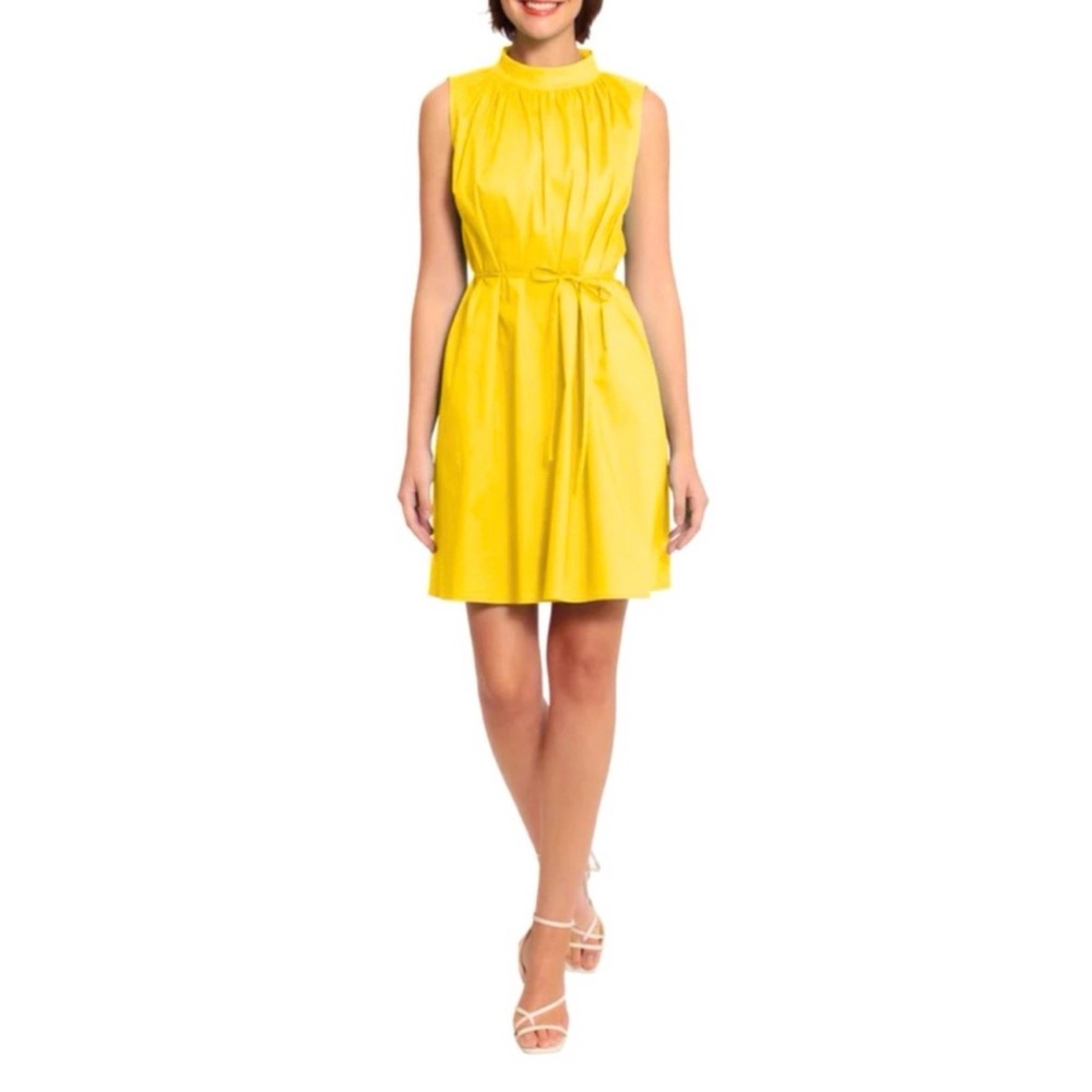 Donna Morgan Yellow Mock Neck Shift Dress NWT Size 0 Sleeveless Back Tie Cotton